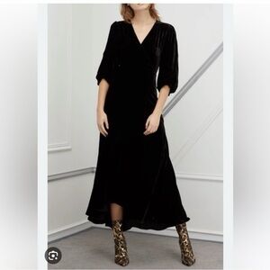 GANNI ALDINE Velvet Wrap Dress Size 38